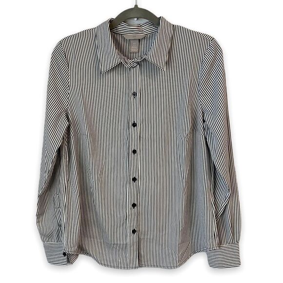 H&M Long Sleeved Back And White Striped Blouse Top - Picture 1 of 6
